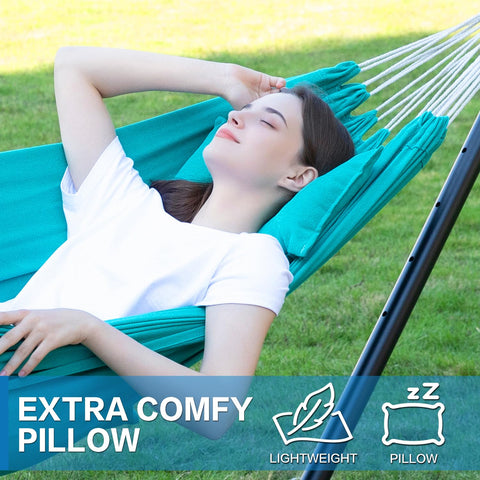 PNAEUT close-up of cotton weave in aqua hammock for comfort and durability
