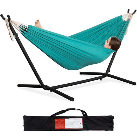 PNAEUT double hammock stand outdoors aqua with eye-catching contrast for relaxing afternoons