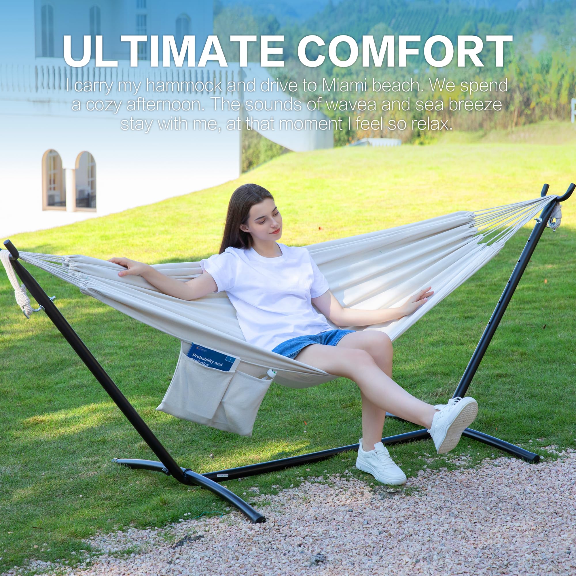 PNAEUT hammock weave close-up showing thick cotton fabric for comfortable support.