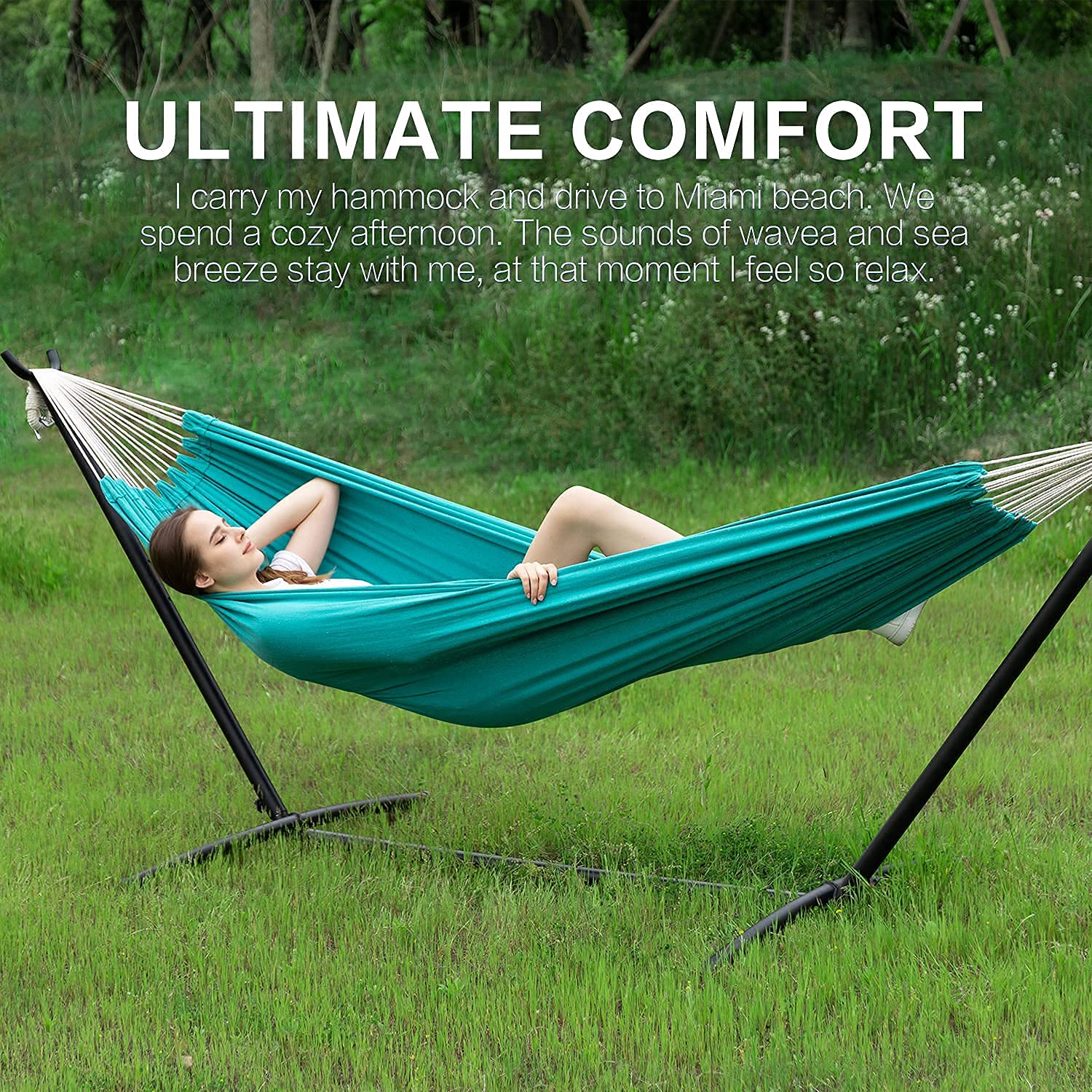 PNAEUT portable hammock ready for camping trips in aqua