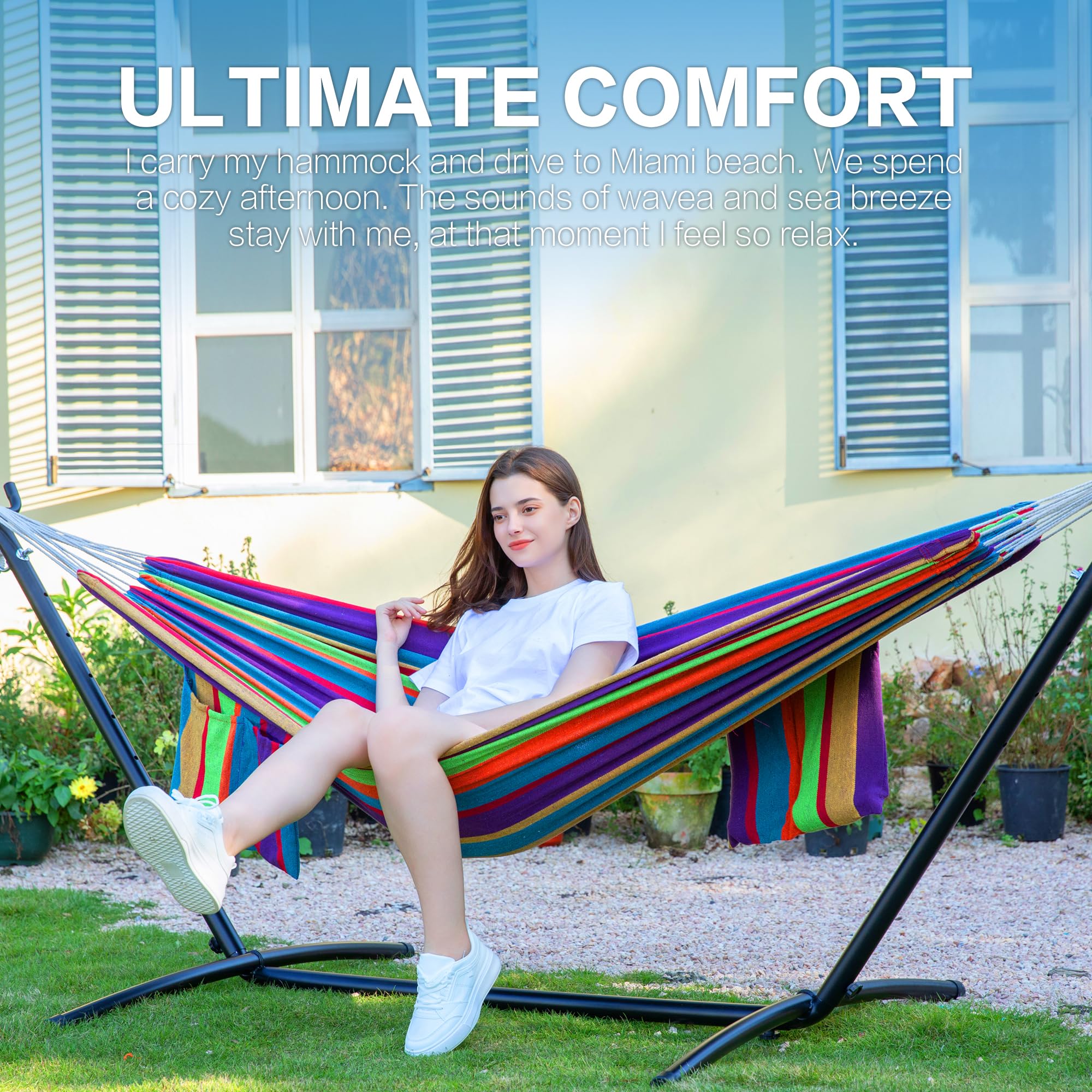 PNAEUT steel stand provides heavy-duty support for outdoor lounging