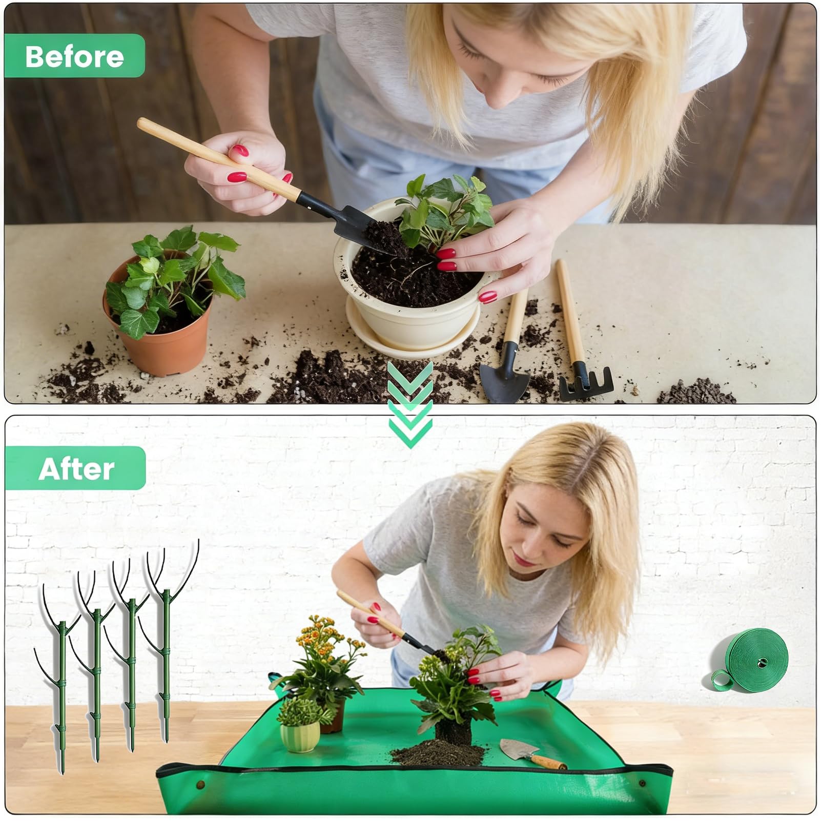 PNEIOLV indoor-outdoor vertical garden stakes blend with greenery.