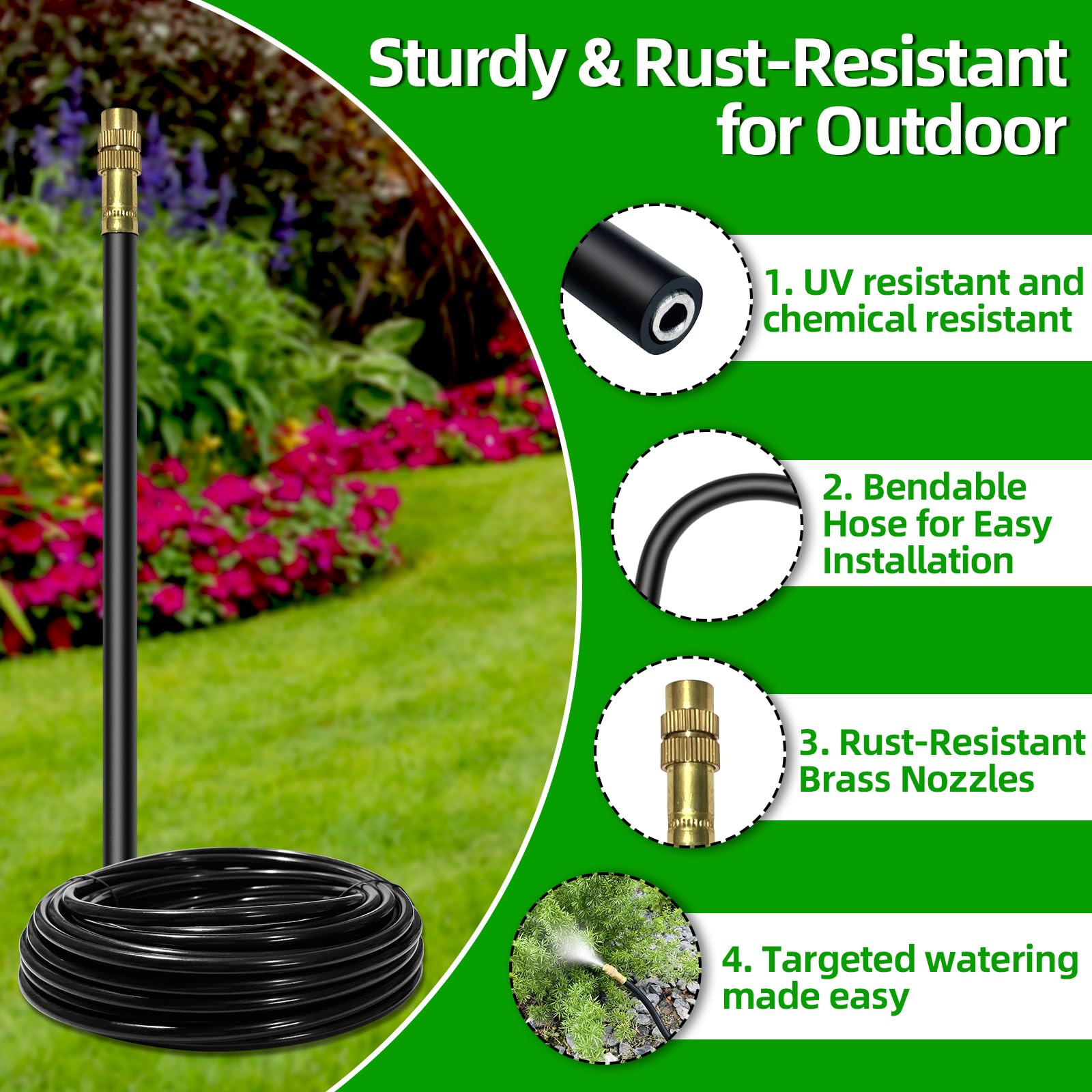 Automatic misting in outdoor patio using PNNEQ irrigation kit for cooling effect.