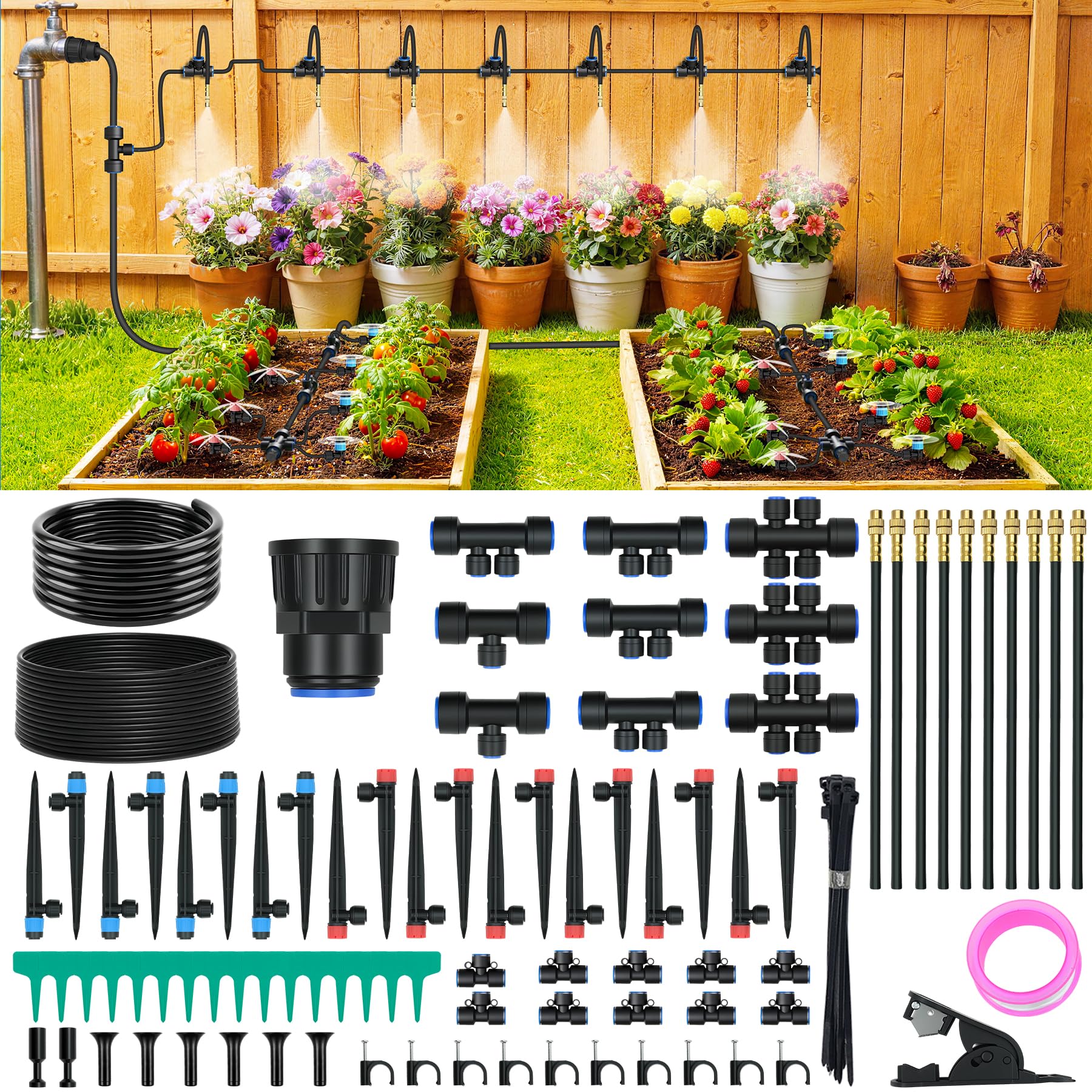 PNNEQ drip irrigation kit setup shows complete system for precise watering.