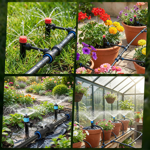 PNNEQ versatile irrigation setup for yard, garden, and greenhouse watering.