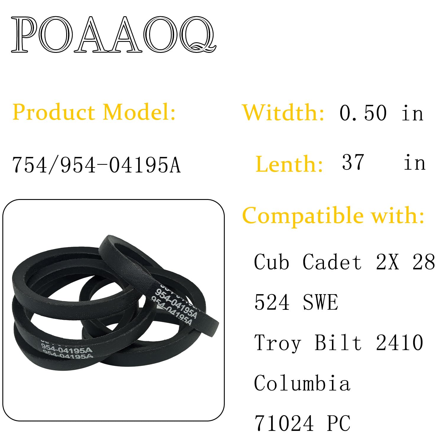 POAAOQ belt dimensions 0.5 x 37 inches for precise fit.