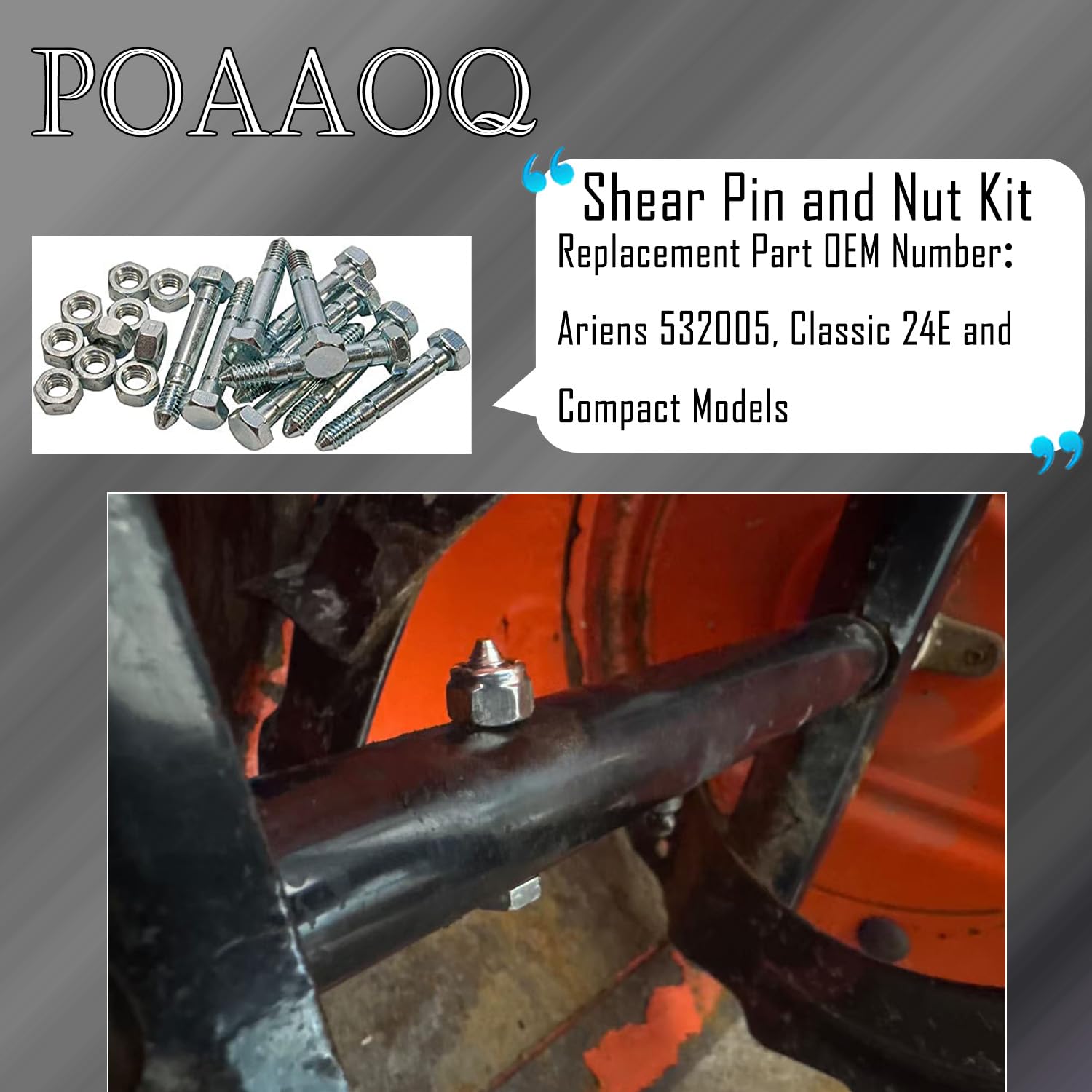 POAAOQ shear pin for Snow Tek models, fast, safe installation