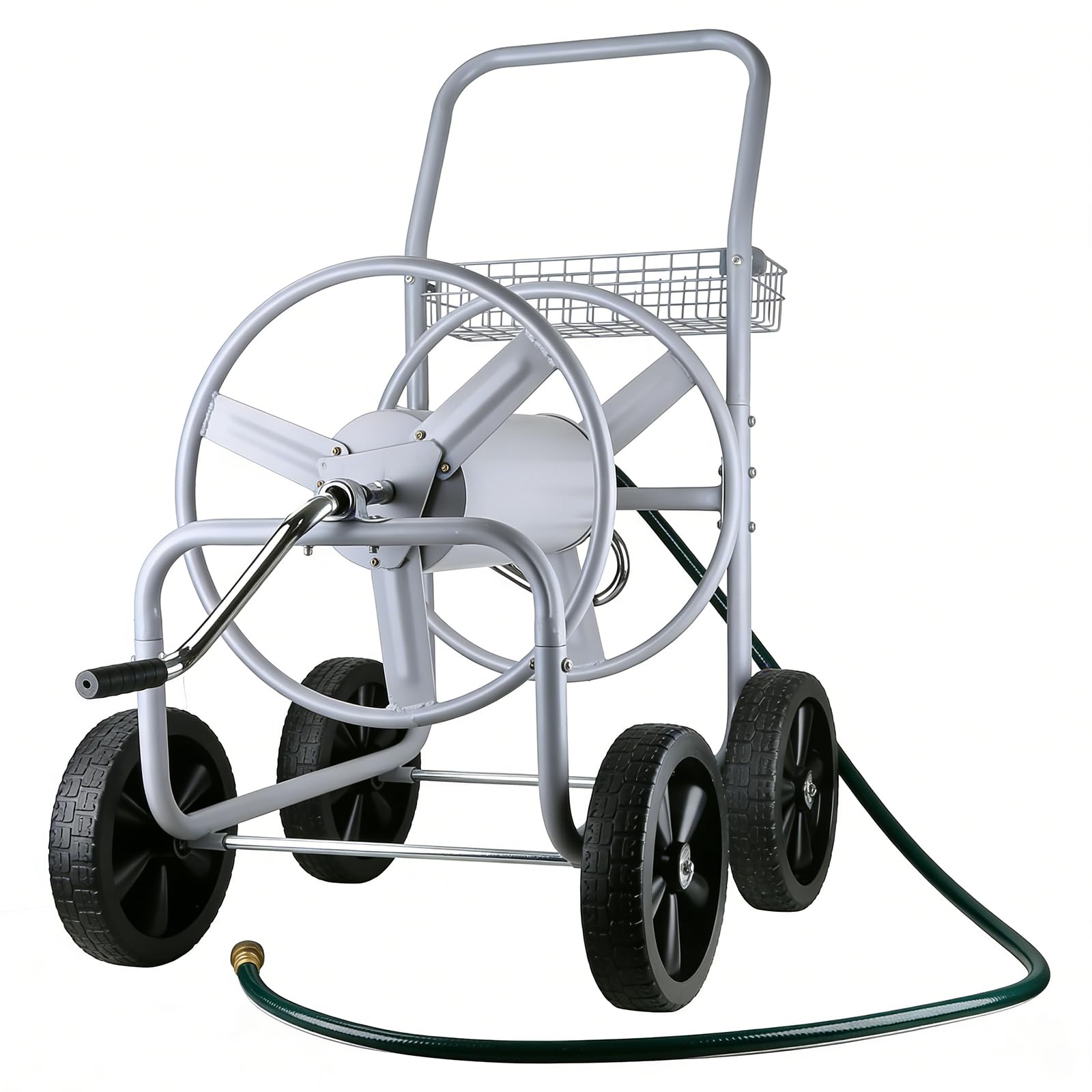 Poakkus Hose Reel Cart 300ft front view for wide lawns and easy reach.