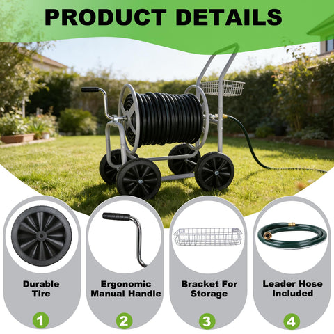 Poakkus Hose Reel Cart easy-wind handle facilitates smooth hose retrieval.