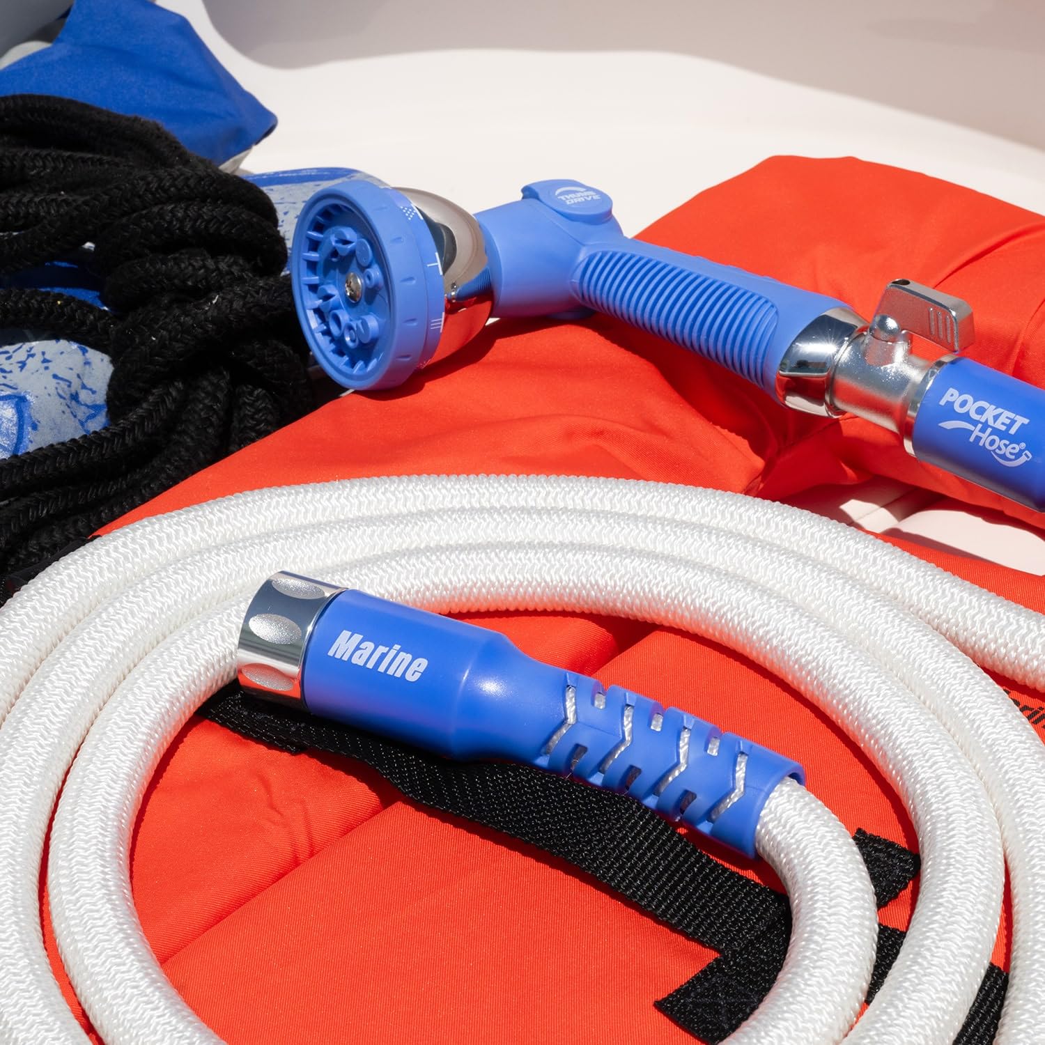 Pocket Hose is ideal for boats and RVs, easy to use in compact spaces.