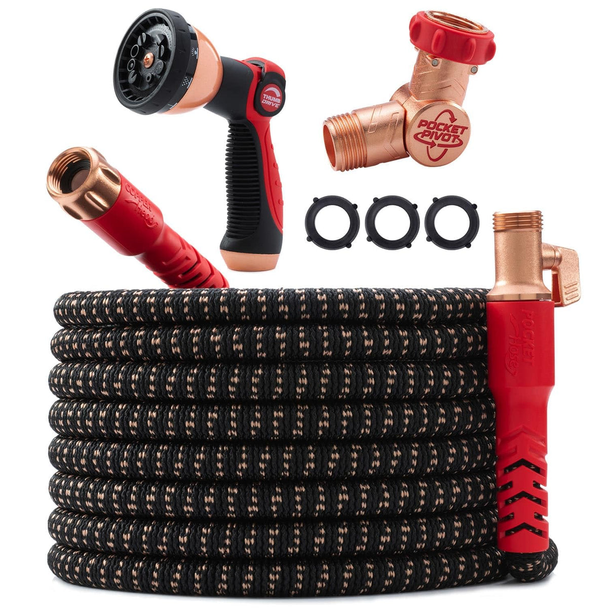 Pocket Hose Copper Head pocket pivot with 180–360° swivel for easy watering