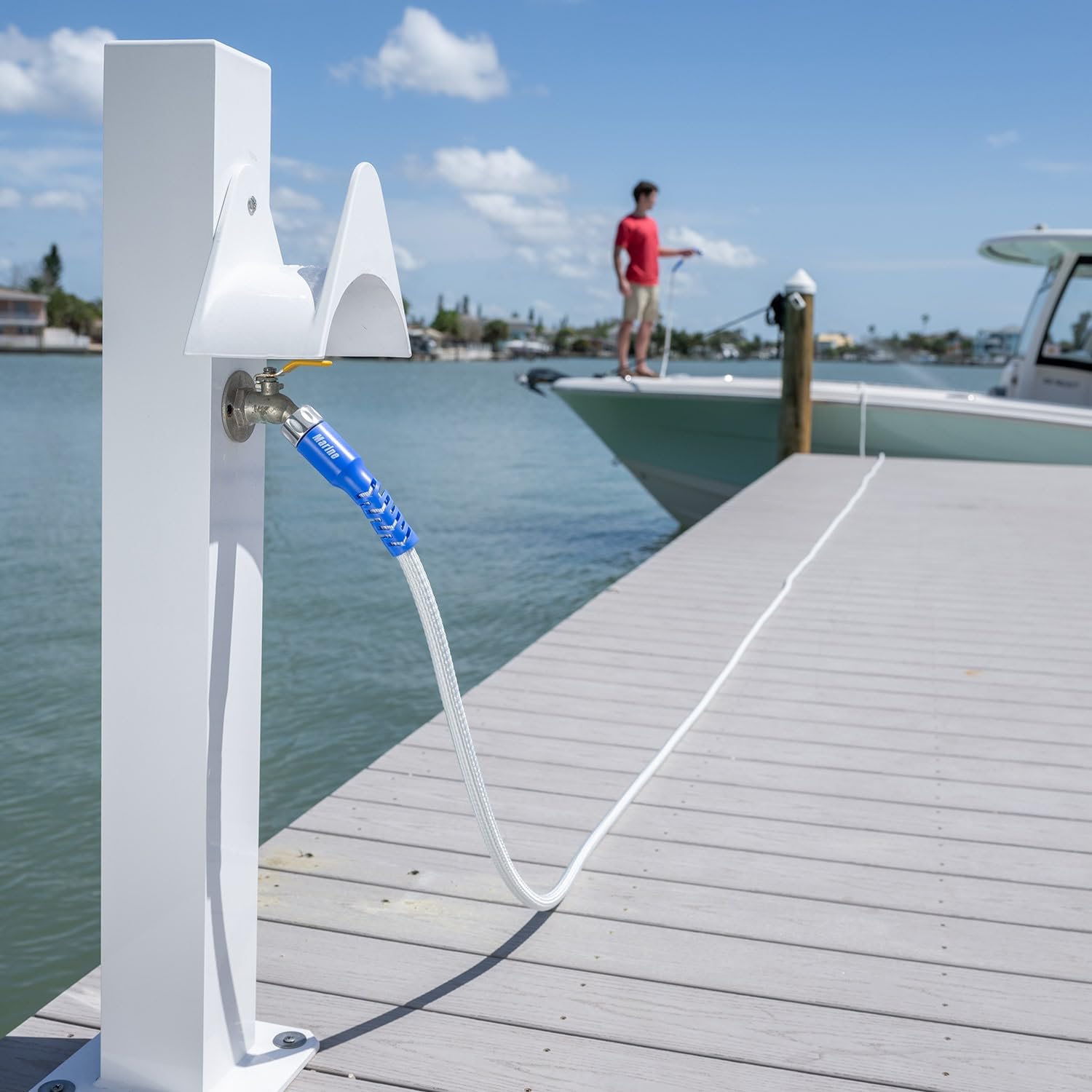 Pocket Hose is drinking water safe and lead-free for onboard use.