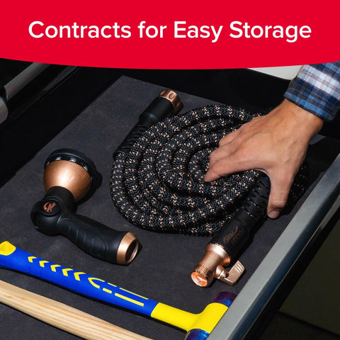 Pocket Hose compact storage after use helps keep shed organized