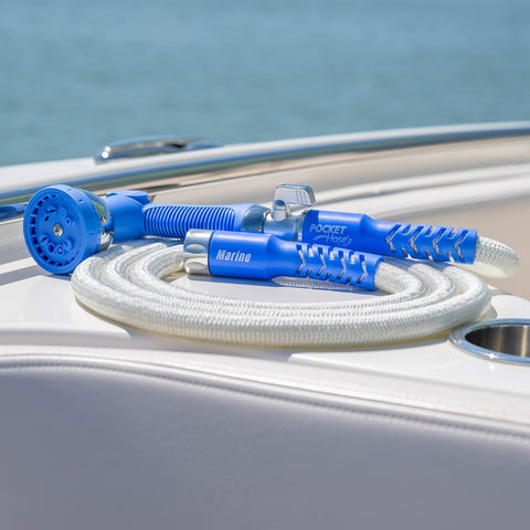 Pocket Hose kink-free design keeps boat cleaning smooth and efficient.
