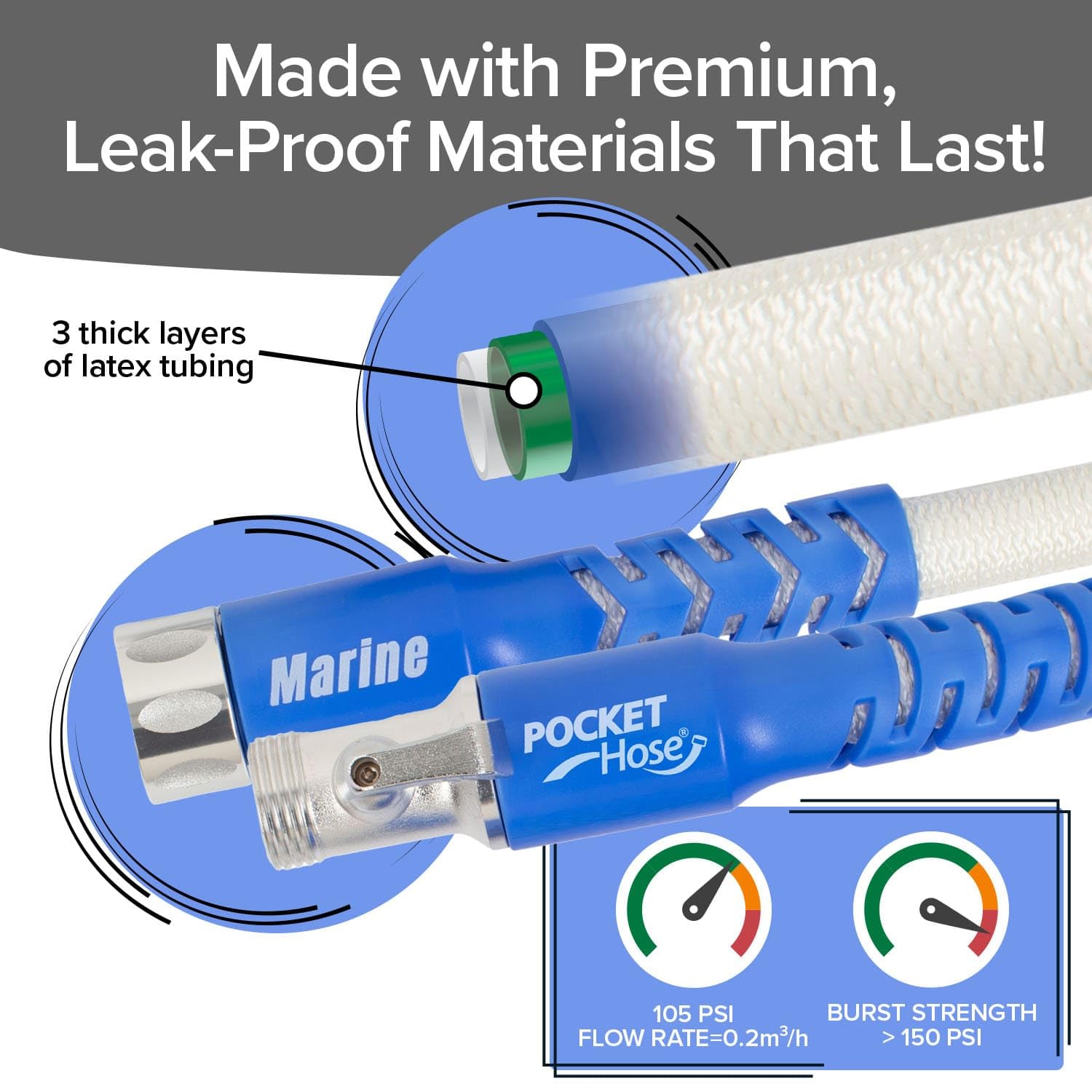 Pocket Hose lead-free drinking water safe hose for beverages and refills.