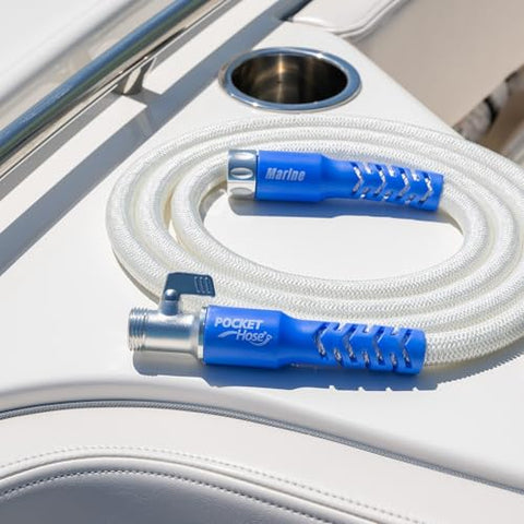 Pocket Hose on/off valve makes water control quick and simple.