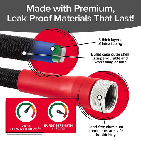 Pocket Hose Silver Bullet solid aluminum connectors provide durable, leak-resistant connections.