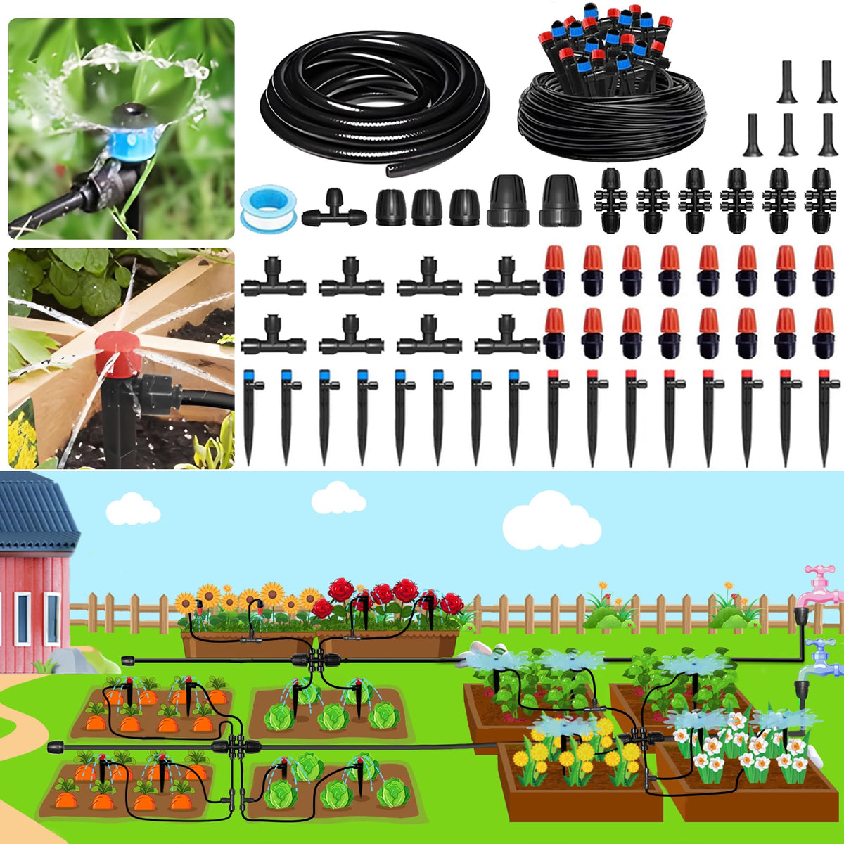 Pocket Panda 230ft front view shows a complete outdoor watering setup