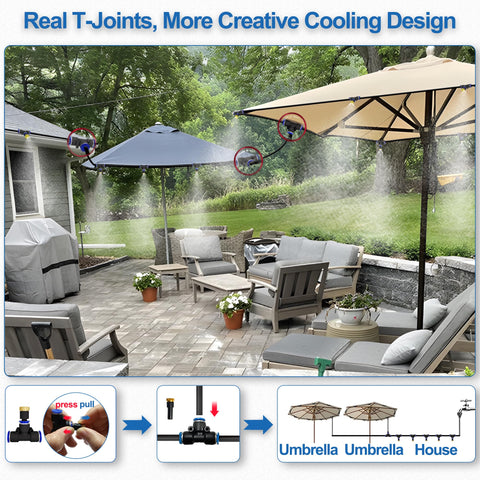 Pocket Panda misting system features brass nozzles and UV-resistant tubing for outdoors