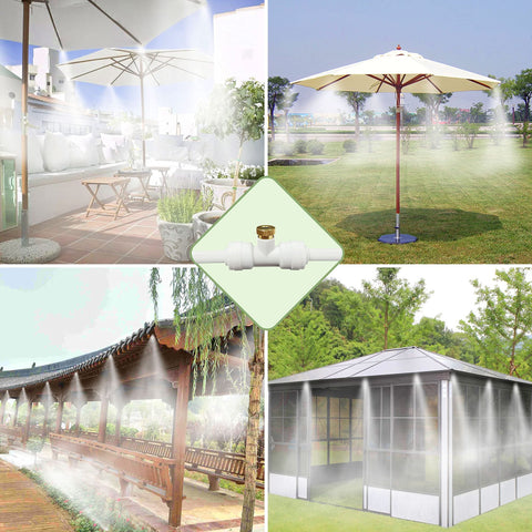 Umbrella area misting provides gentle outdoor refreshment