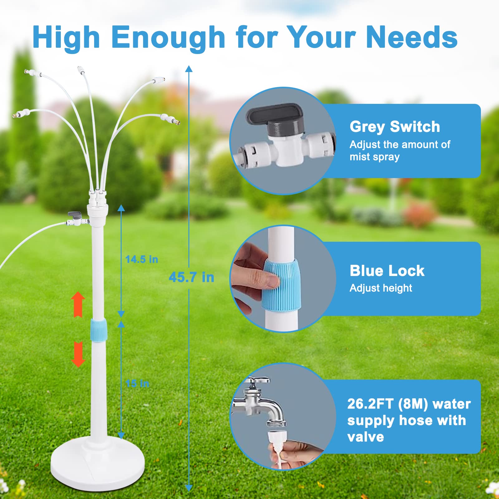 Pocket Panda misters height adjustment lets everyone stay comfortable outdoors