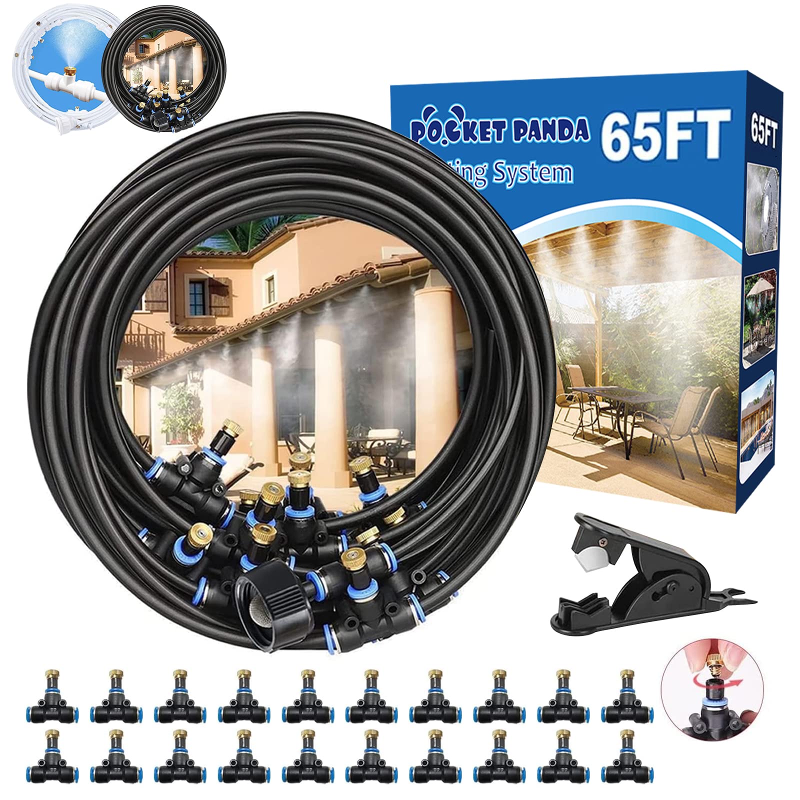 Pocket Panda Outdoor Misters 65ft Kit; flexible setup for cooling patios and decks.