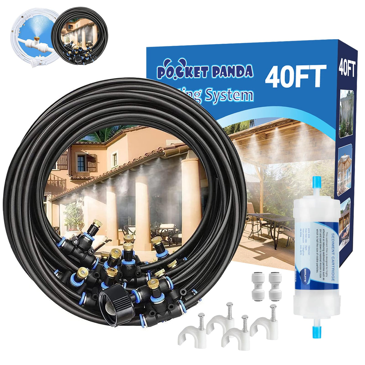 Pocket Panda outdoor mister nozzles deliver cooled comfort for patios.