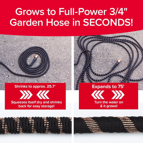 Pocket Hose thumb spray nozzle with 10-pattern variety for versatile watering.