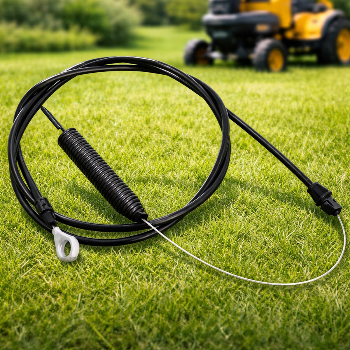 Podoy 584243501 clutch cable closeup shows durable build for reliable lawn tractor operation.