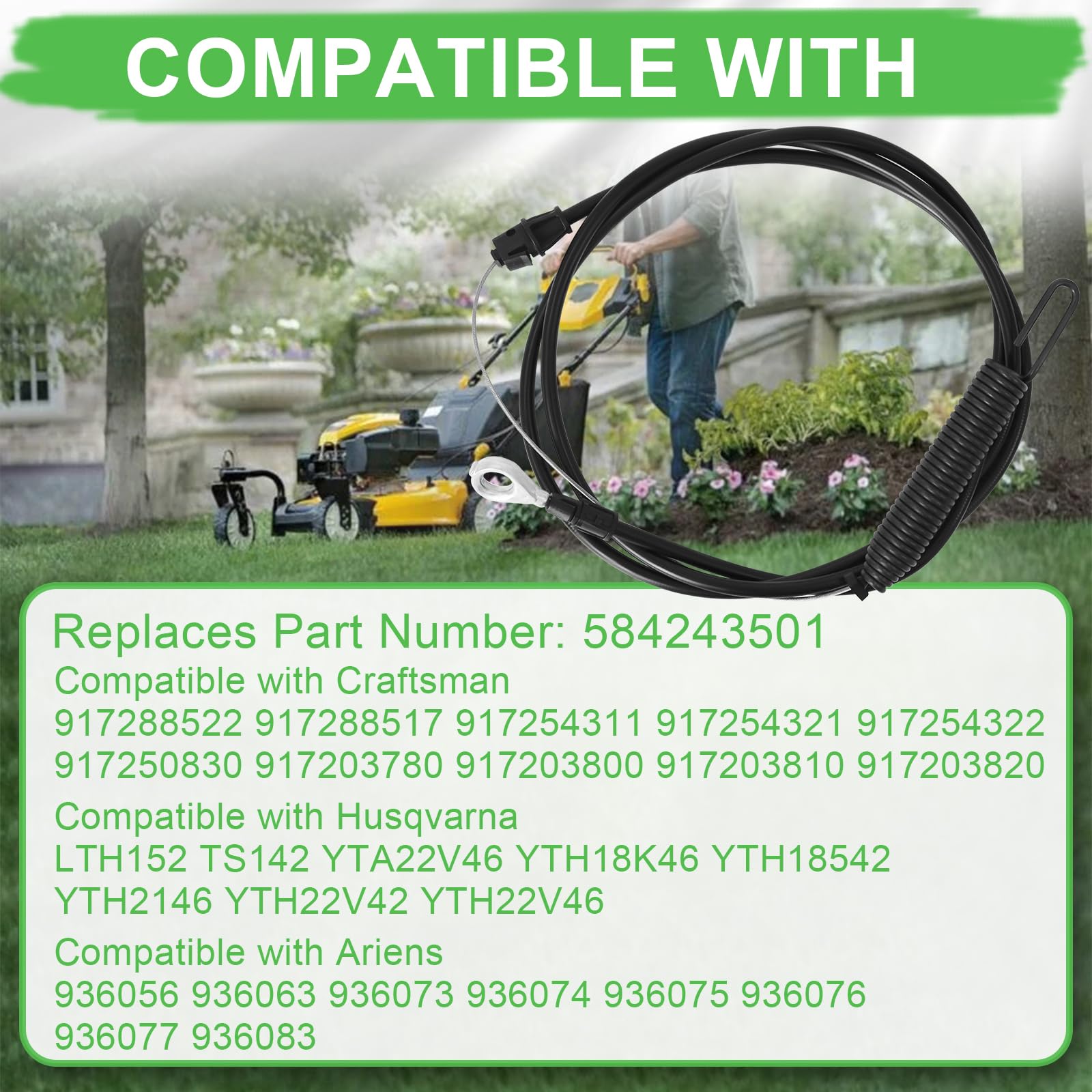 Podoy 584243501 compatible models chart demonstrates broad lawn tractor compatibility.