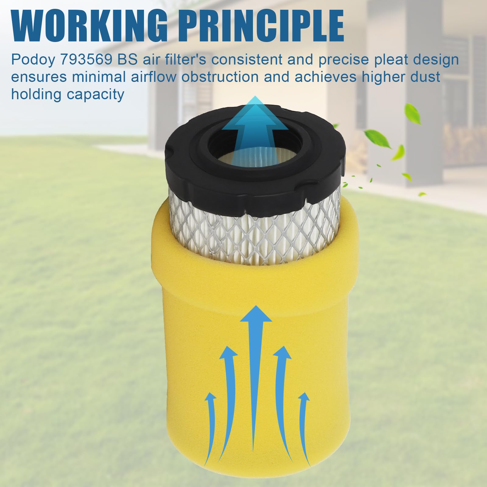 Podoy 793569 air filter compatibility chart shows broad mower support.