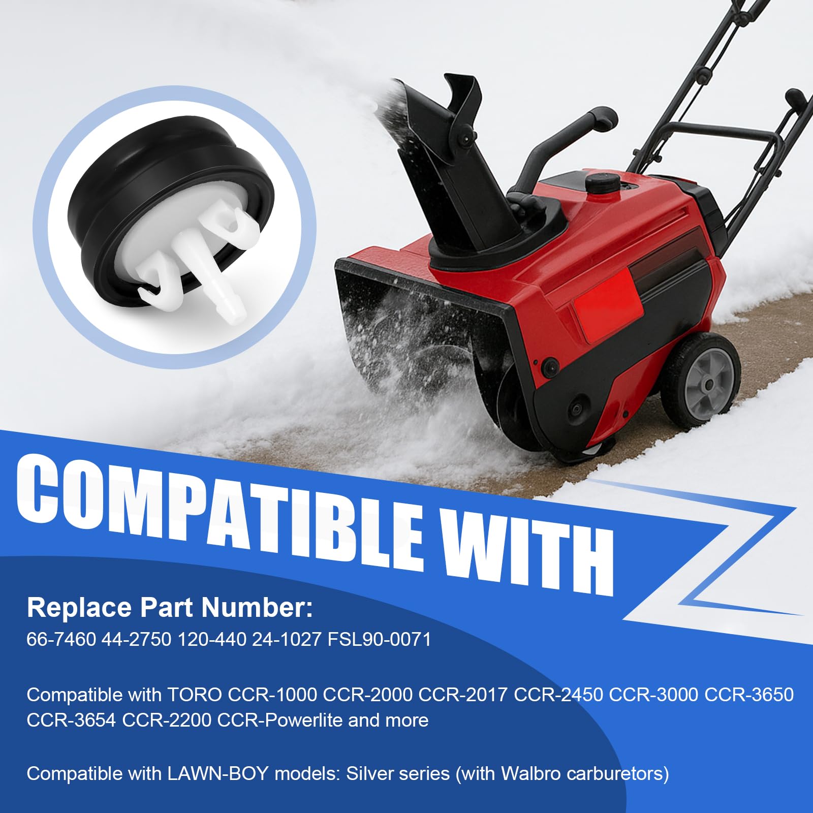 Podoy 667460 easy-install primer bulbs aiding snowblower starts.