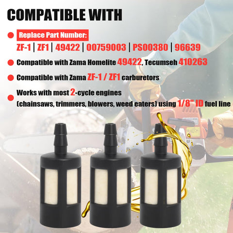 Podoy fuel filter length of 1-1/4 inch suitable for small engines.