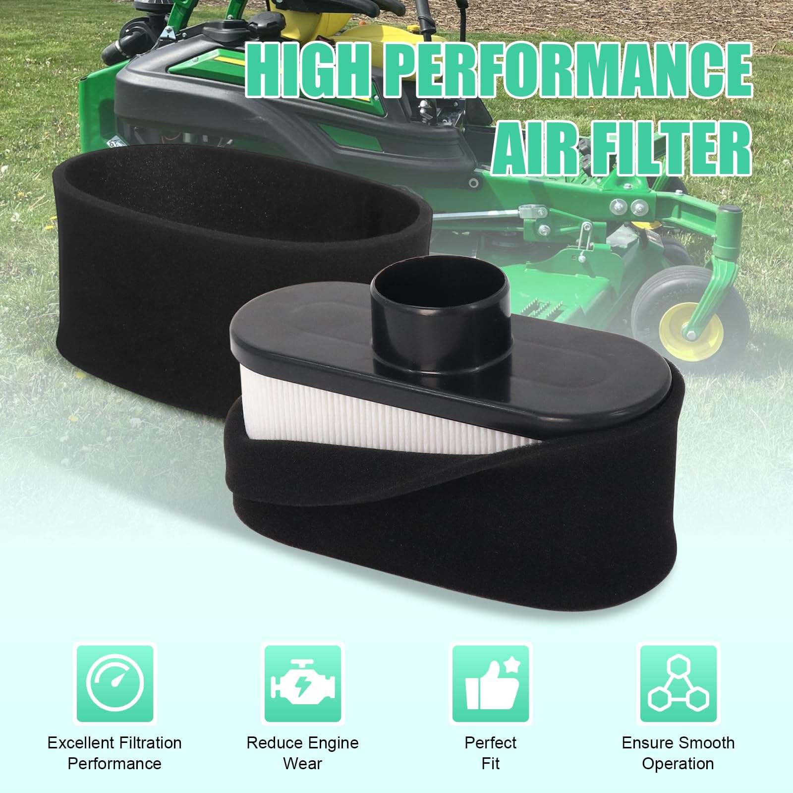 Podoy air filter installation on a Kawasaki lawn mower.