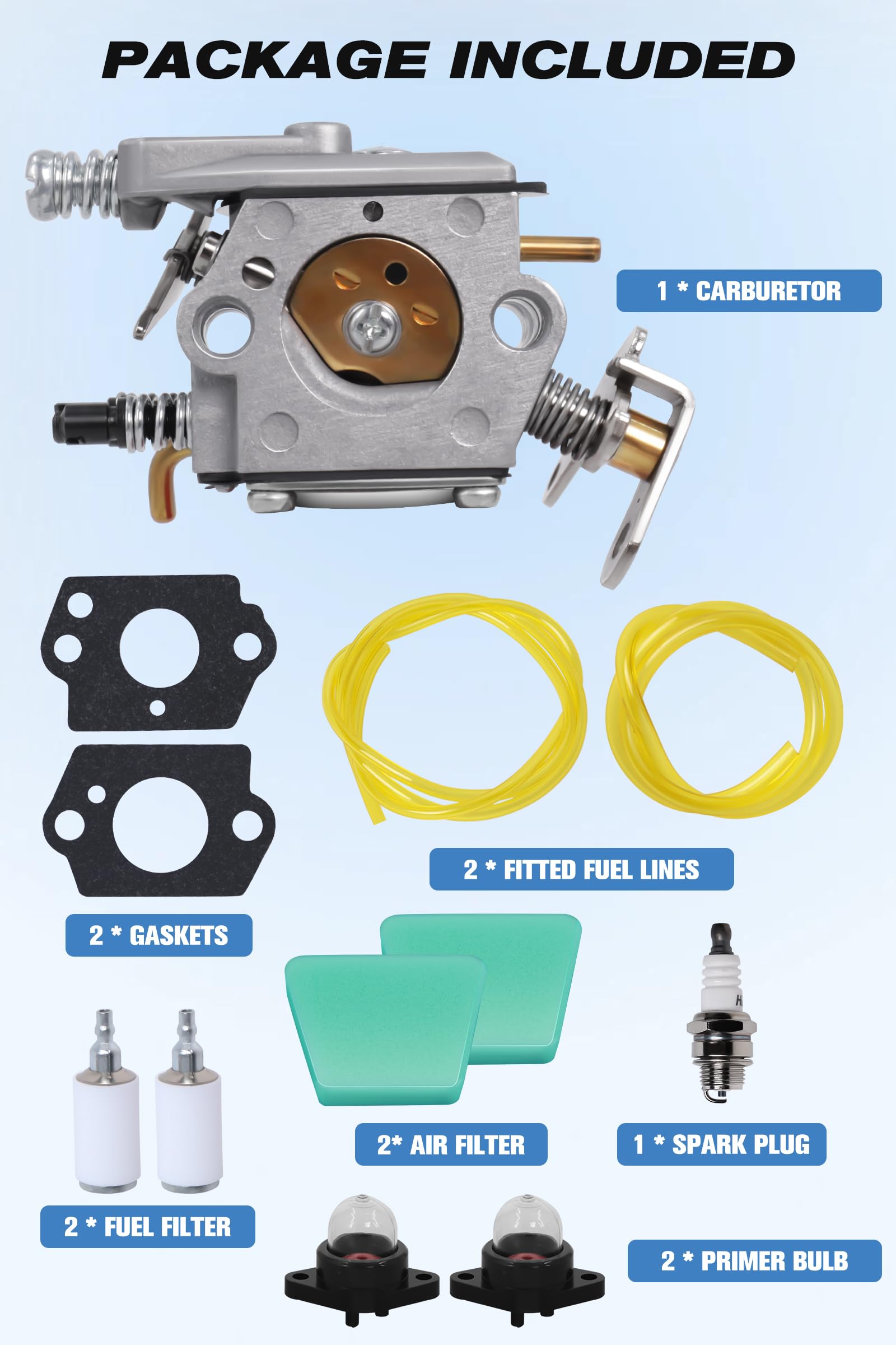 Podoy complete tune-up kit in one package for quick chainsaw maintenance.