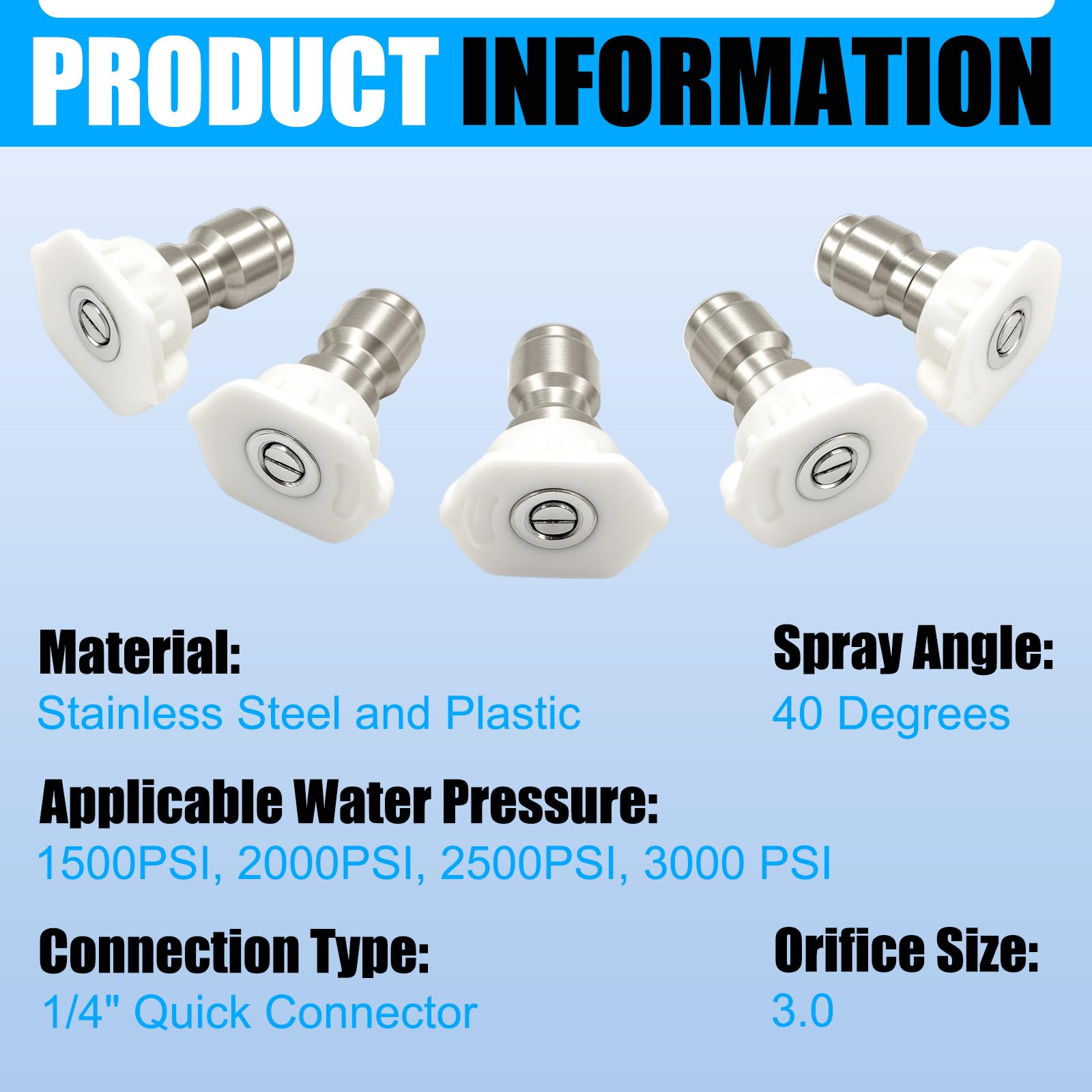 Podoy stainless steel spray tip delivers a durable fan spray.
