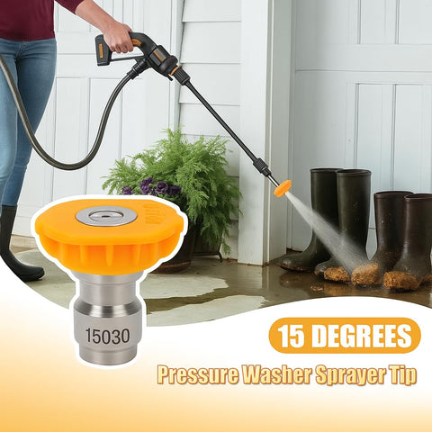 Podoy wide-spray nozzle illustrating surface-safe cleaning for cars and decks.