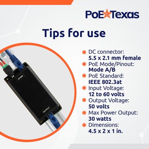 PoE Texas enables PoE camera setup with single inline injector.
