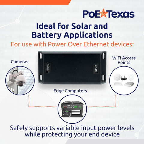PoE Texas injector ideal for solar and battery powered installations.