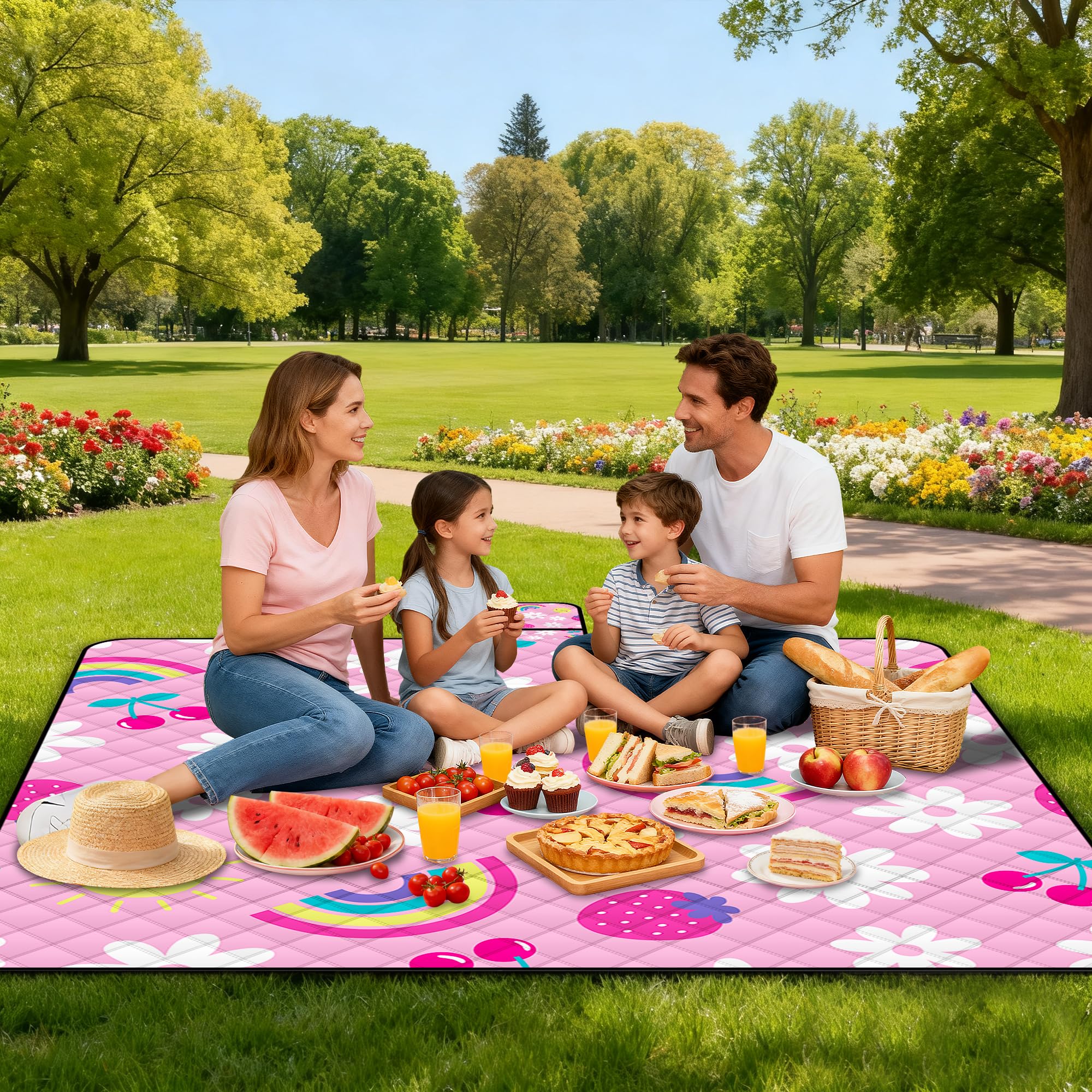 Poedist foldable pink picnic blanket for easy transport