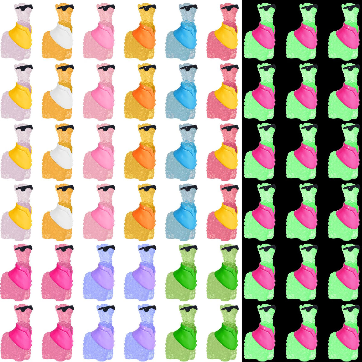 Poen glow-in-dark alpaca figurines brighten garden scenes and dollhouse displays