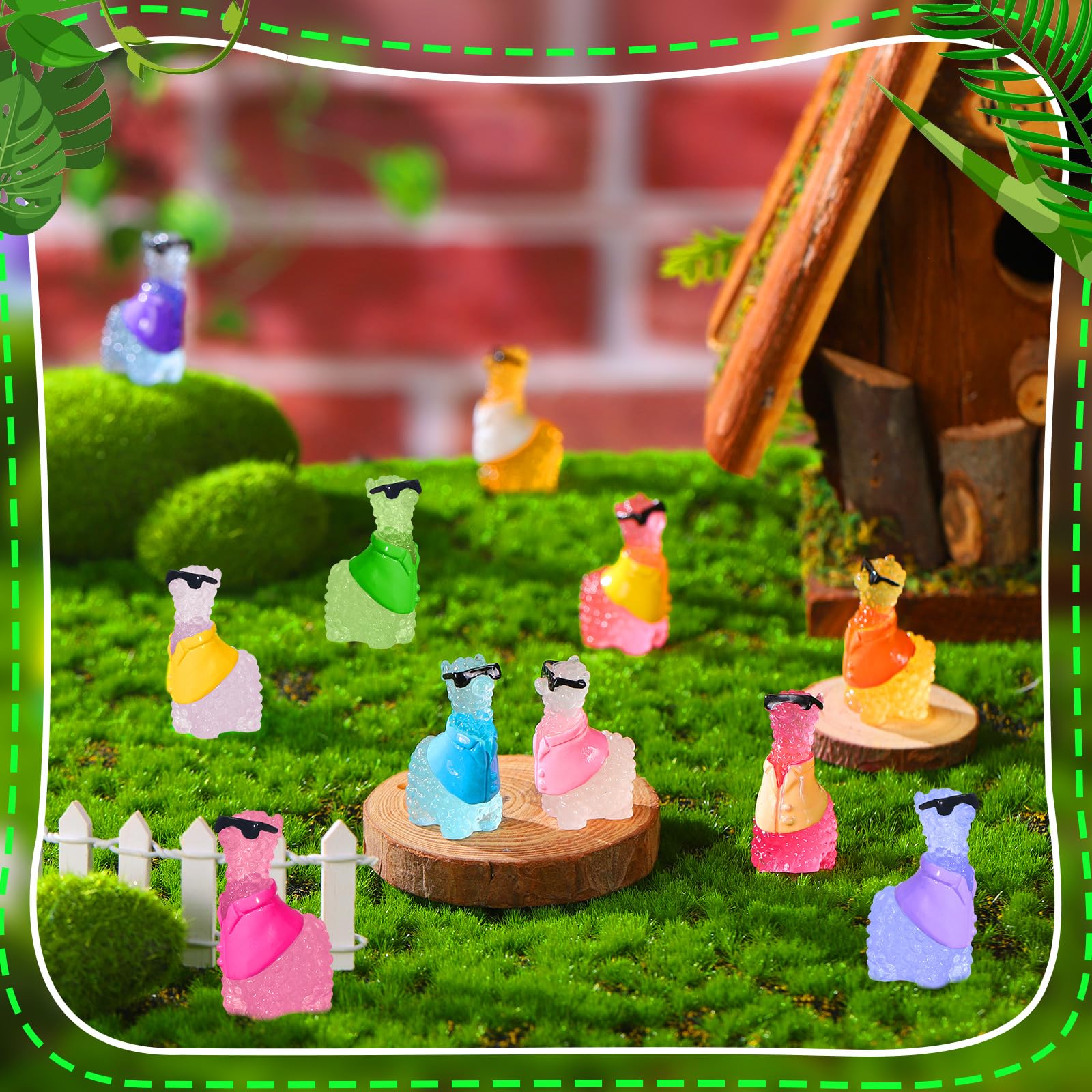 Poen resin mini alpacas glow after sunlight, ideal for dollhouse setups