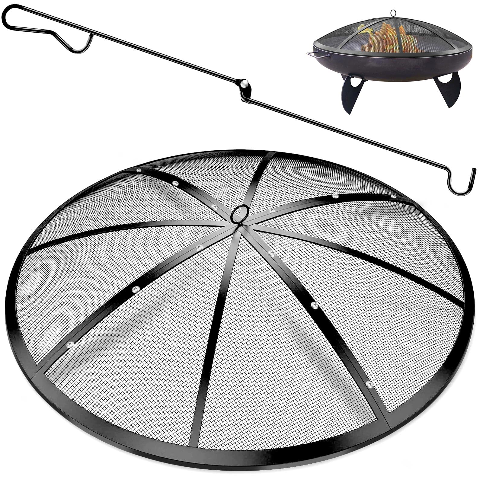 POEPRH 36in fire pit spark screen provides safe enclosure for backyard gatherings