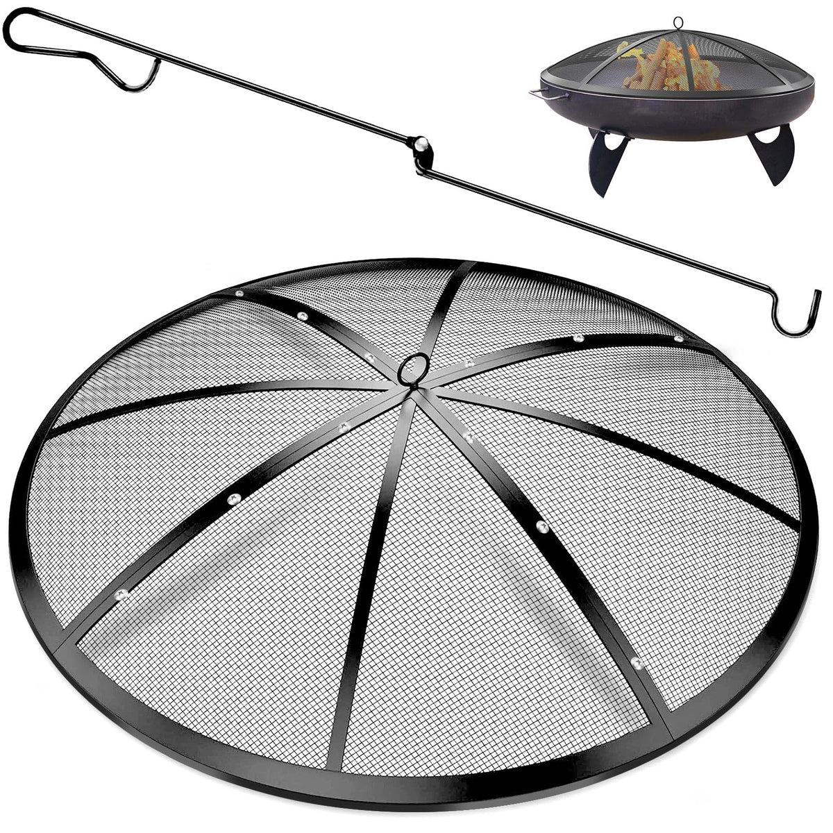POEPRH 36in fire pit spark screen provides safe enclosure for backyard gatherings