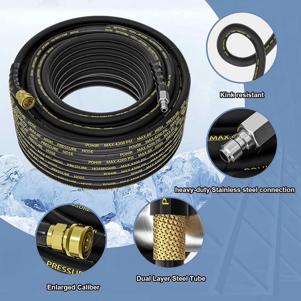 POHIR 38 quick-connect hose for fast, secure attachment to pressure washers.