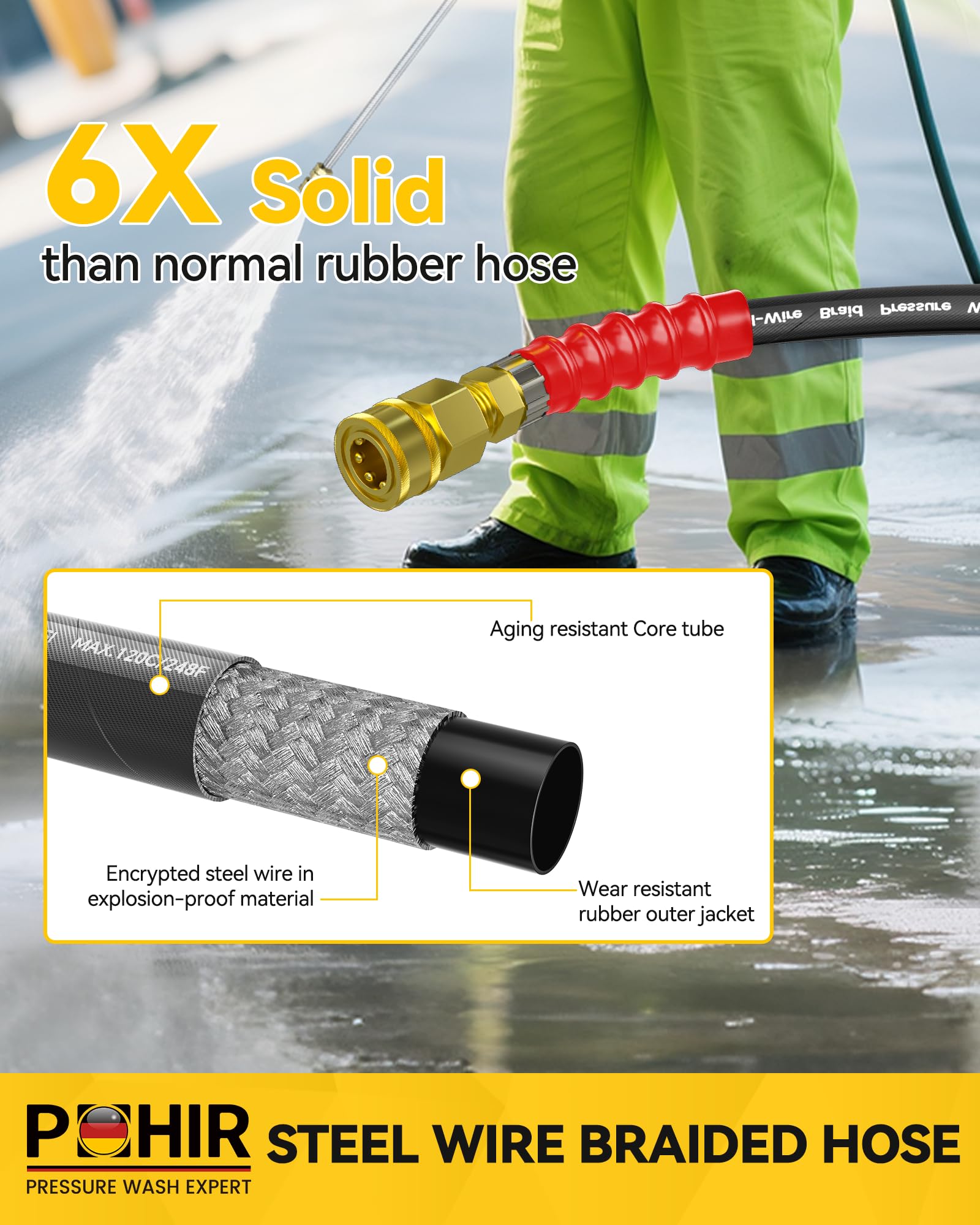 POHIR 3/8in hose end with swivel connector for easy attachment