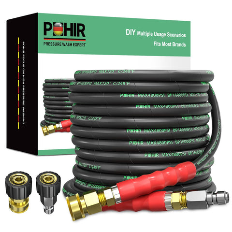 POHIR 50ft 3-8 pressure-washer hose ideal for rugged outdoor cleaning.