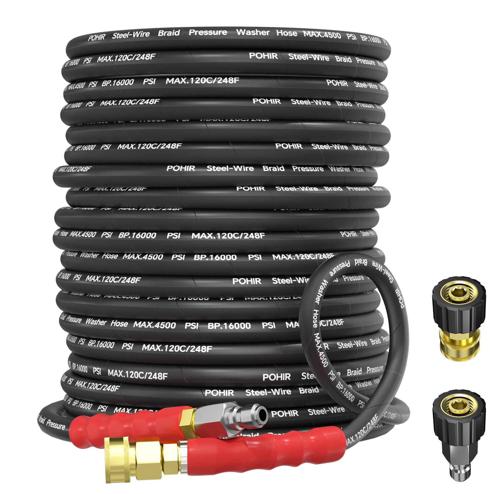 POHIR 50ft pressure washer hose showing long reach for large areas