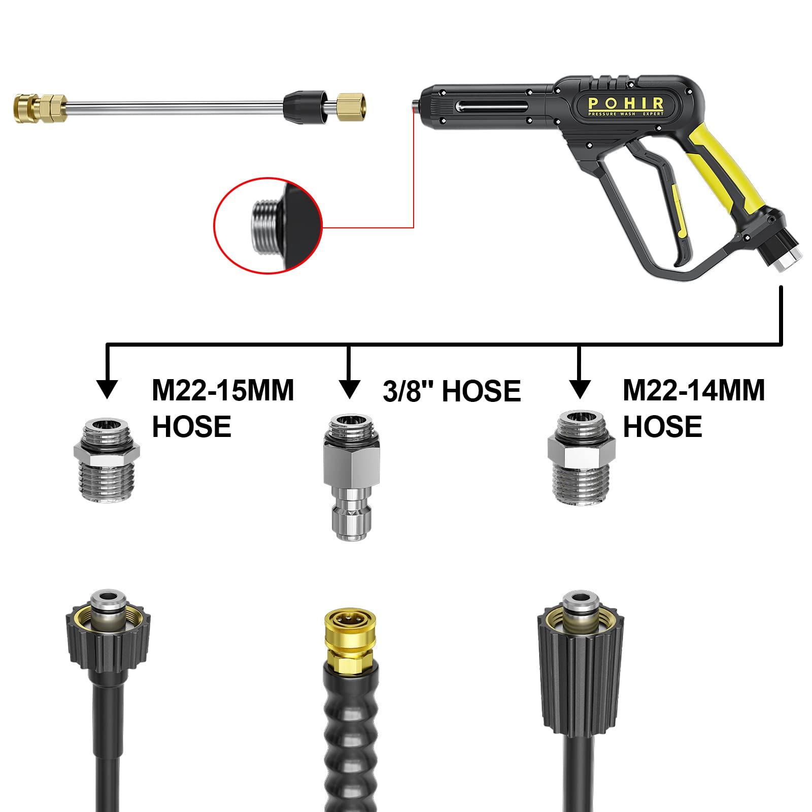 POHIR extension wand 16-inch for extended reach during cleaning.