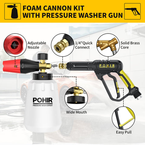 POHIR foam cannon 1L with adjustable nozzle for even soap coverage